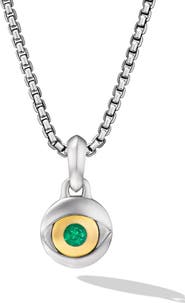 David Yurman Evil Eye Amulet in Sterling Silver with 18K Yellow Gold & Emerald