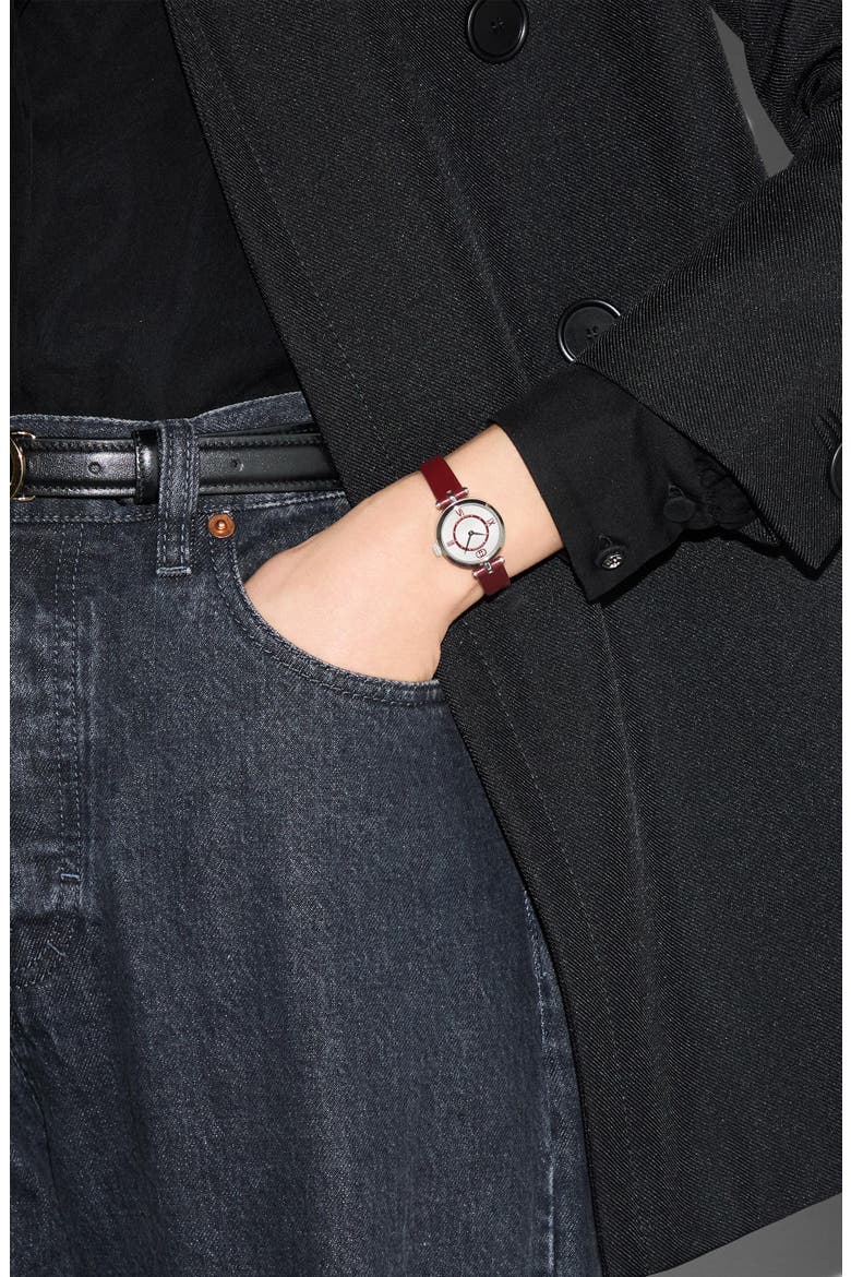 Model 2000 Leather Strap Watch, 24mm, Alternate, color, RED