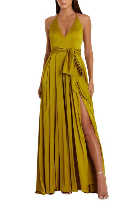 Charmeuse Halter Strap Soft Tie Waist Gown