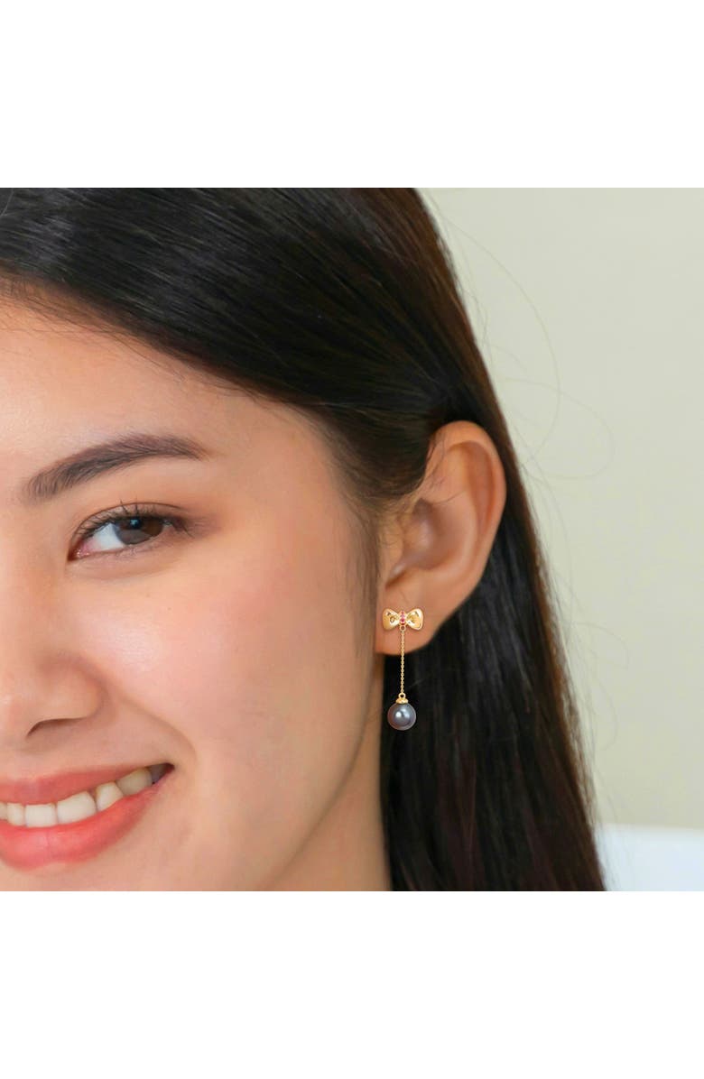 Julianna B. Tahitian Pearl & Gem Bow Dangle Earrings 10k, Alternate, color, Ruby