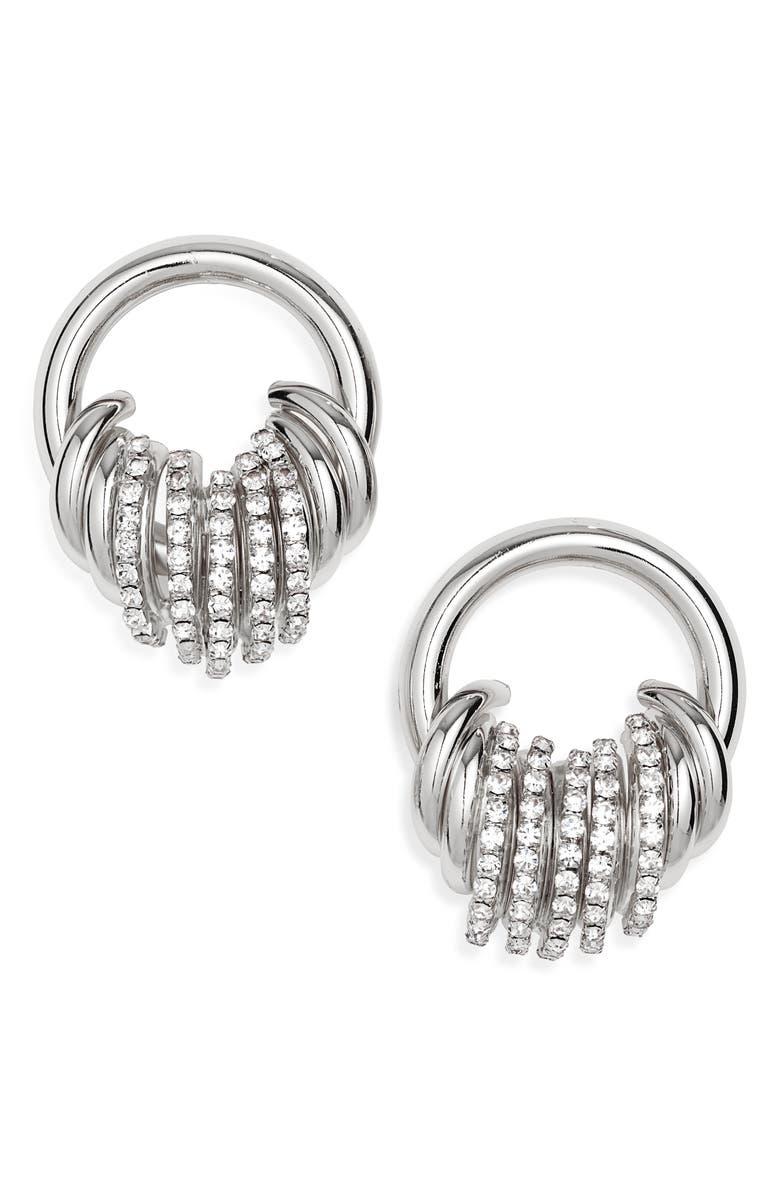 Tasha Crystal Hoop Earrings, Main, color, Rhodium Crystal