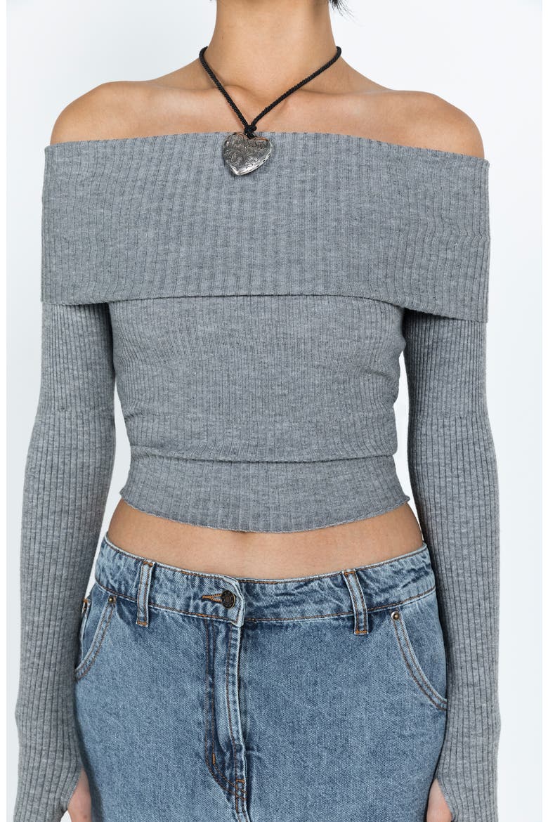 Morley Foldover Off the Shoulder Rib Sweater, Alternate, color, GREY