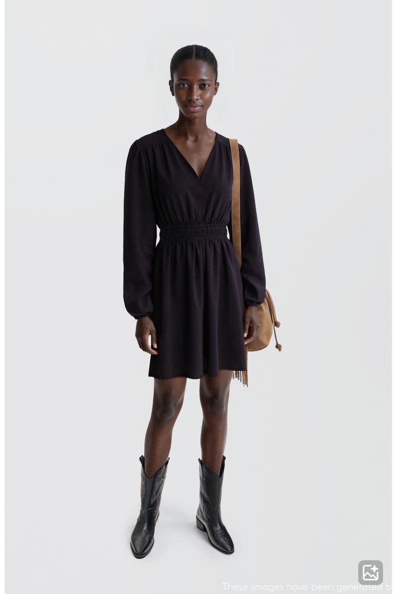 Smocked Waist Long Sleeve Dress, Alternate, color, NAVY