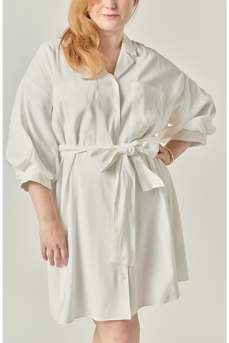 Tie Waist Mini Shirtdress, Alternate, color, WHITE
