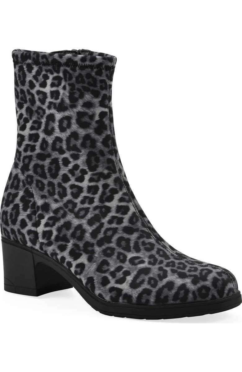 CLIFFS BY WHITE MOUNTAIN Huda Block Heel Bootie, Main, color, Grey/ Leopard/ Fabric
