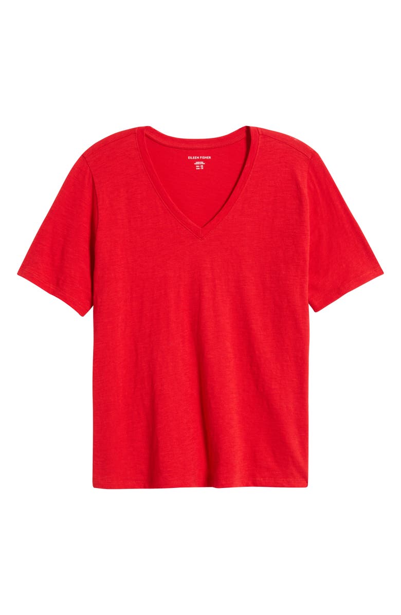 Eileen Fisher Easy V-Neck Organic Cotton T-Shirt, Alternate, color, Crimson