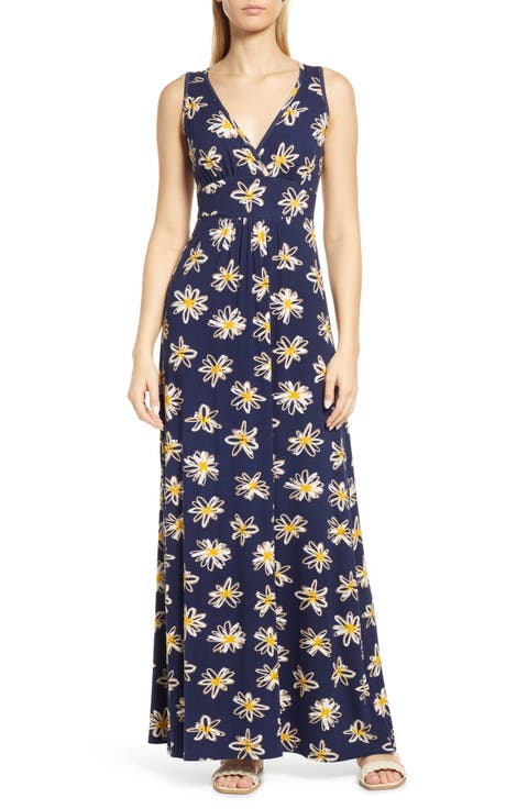 Floral Print Empire Waist Jersey Maxi Dress