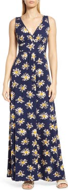 Loveappella Floral Print Empire Waist Jersey Maxi Dress