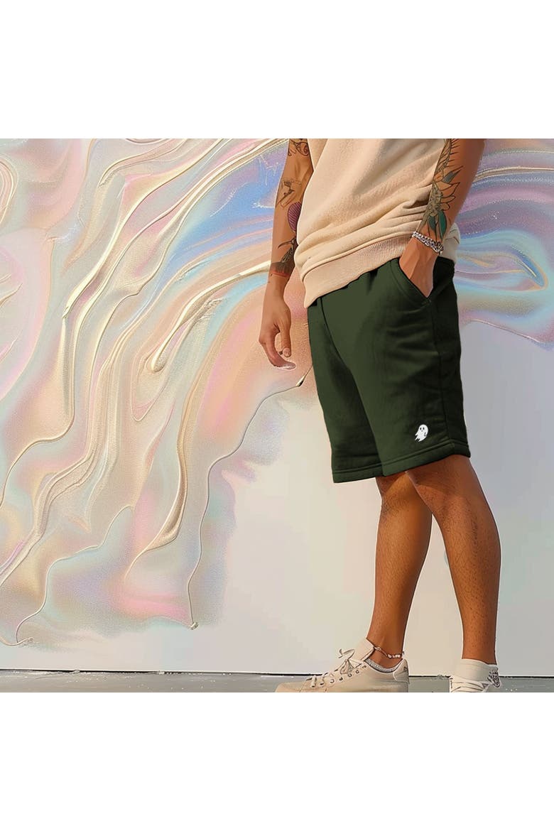 Mens Ghost Relaxed Fleece Sweat Elastic Shorts, Alternate, color, Mil Green