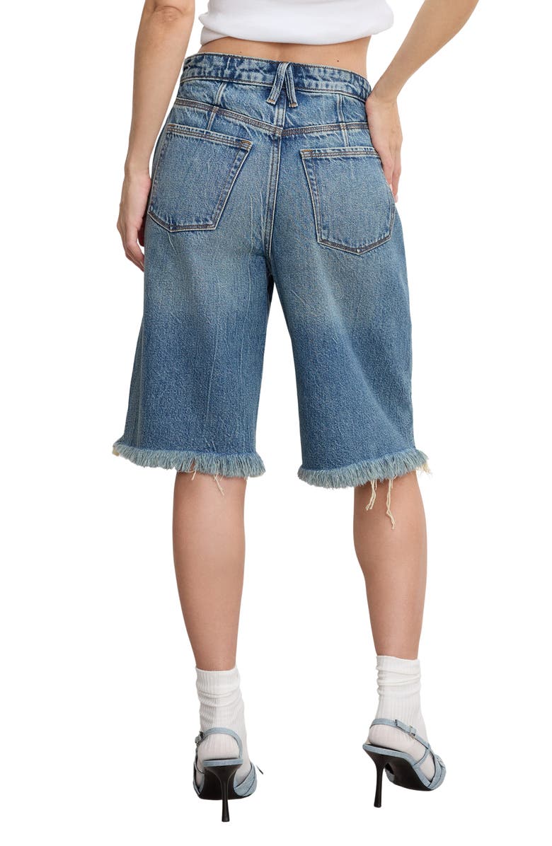 Good American Good Standard Frayed Denim Bermuda Shorts, Alternate, color, Indigo808