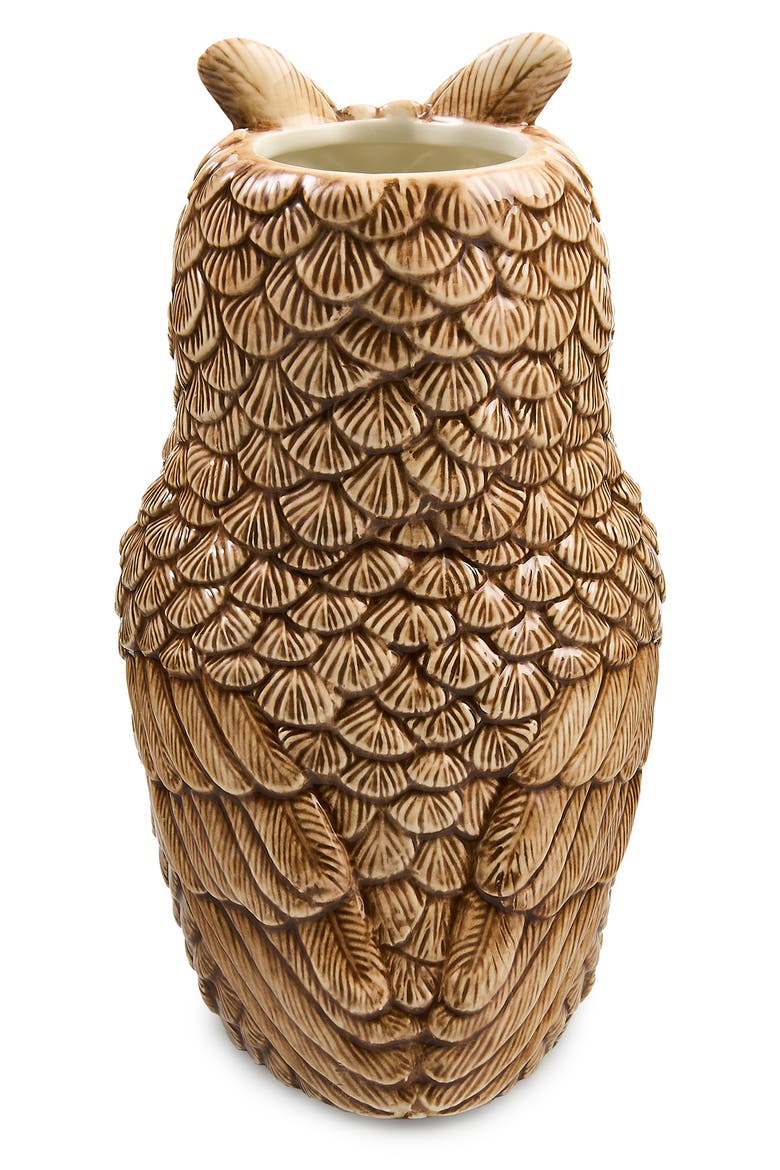 Mocha Check Ceramic Owl Vase, Alternate, color, BROWN