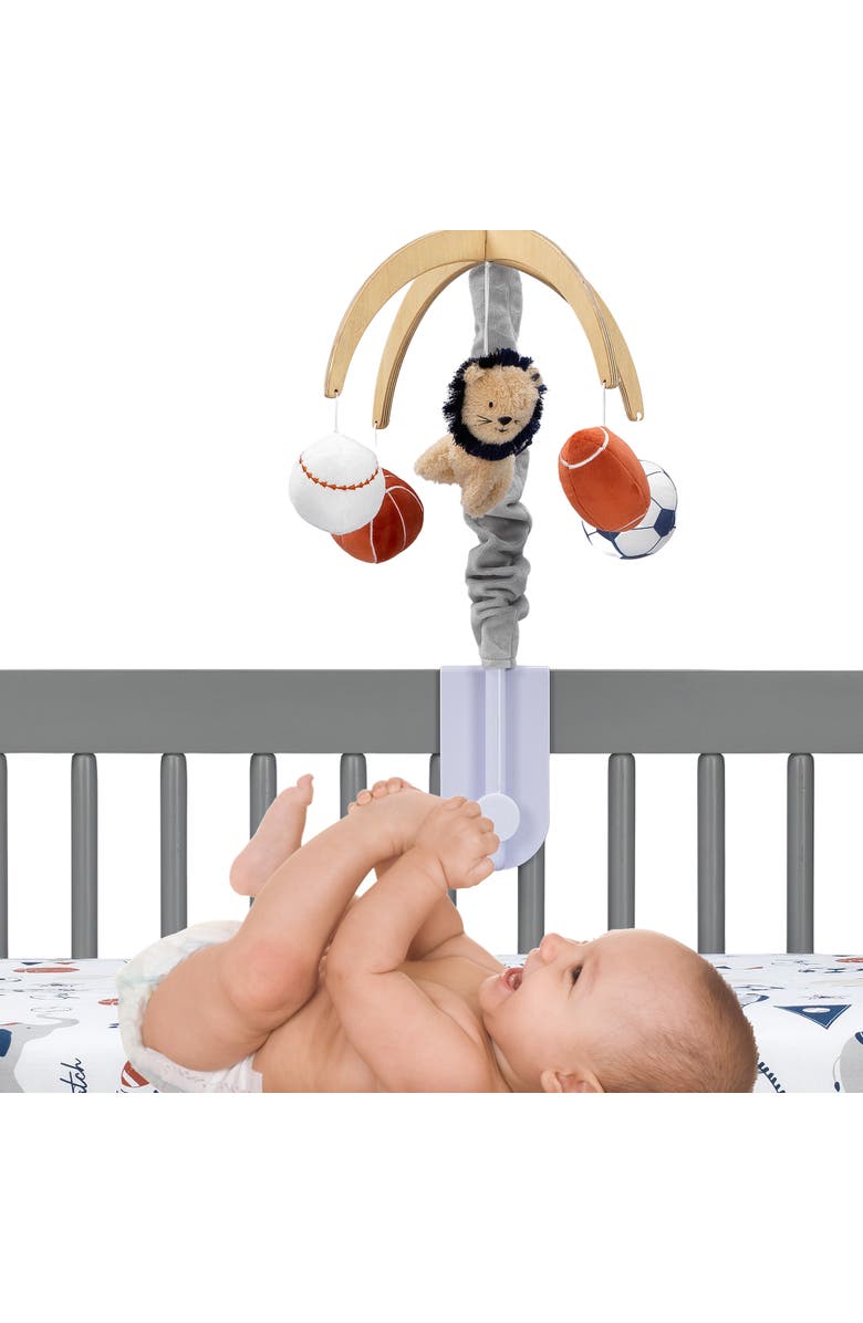 Lambs & Ivy Hall of Fame Lion/Sports Balls Musical Baby Crib Mobile Soother Toy, Alternate, color, Multicolor