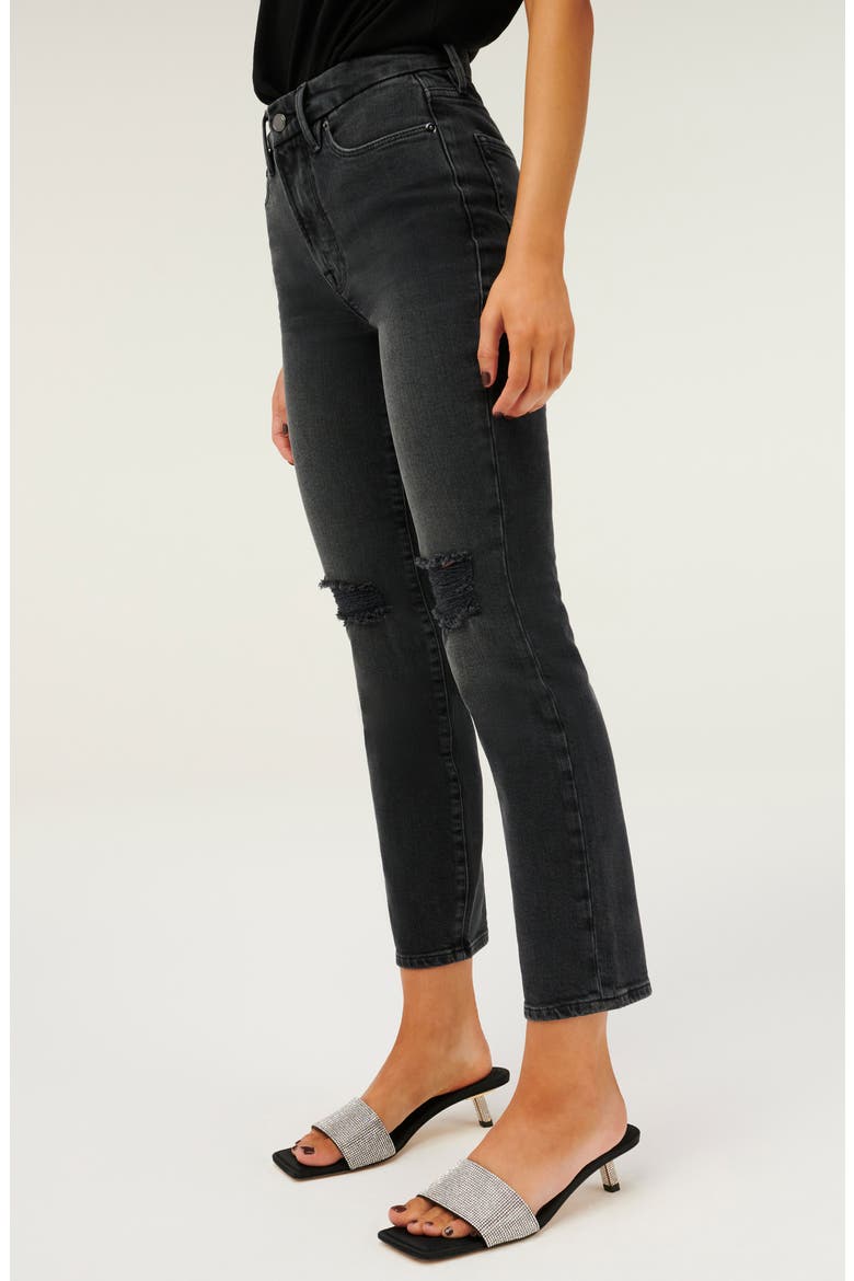 Good Classic High Waist Raw Hem Jeans, Alternate, color, BLACK237