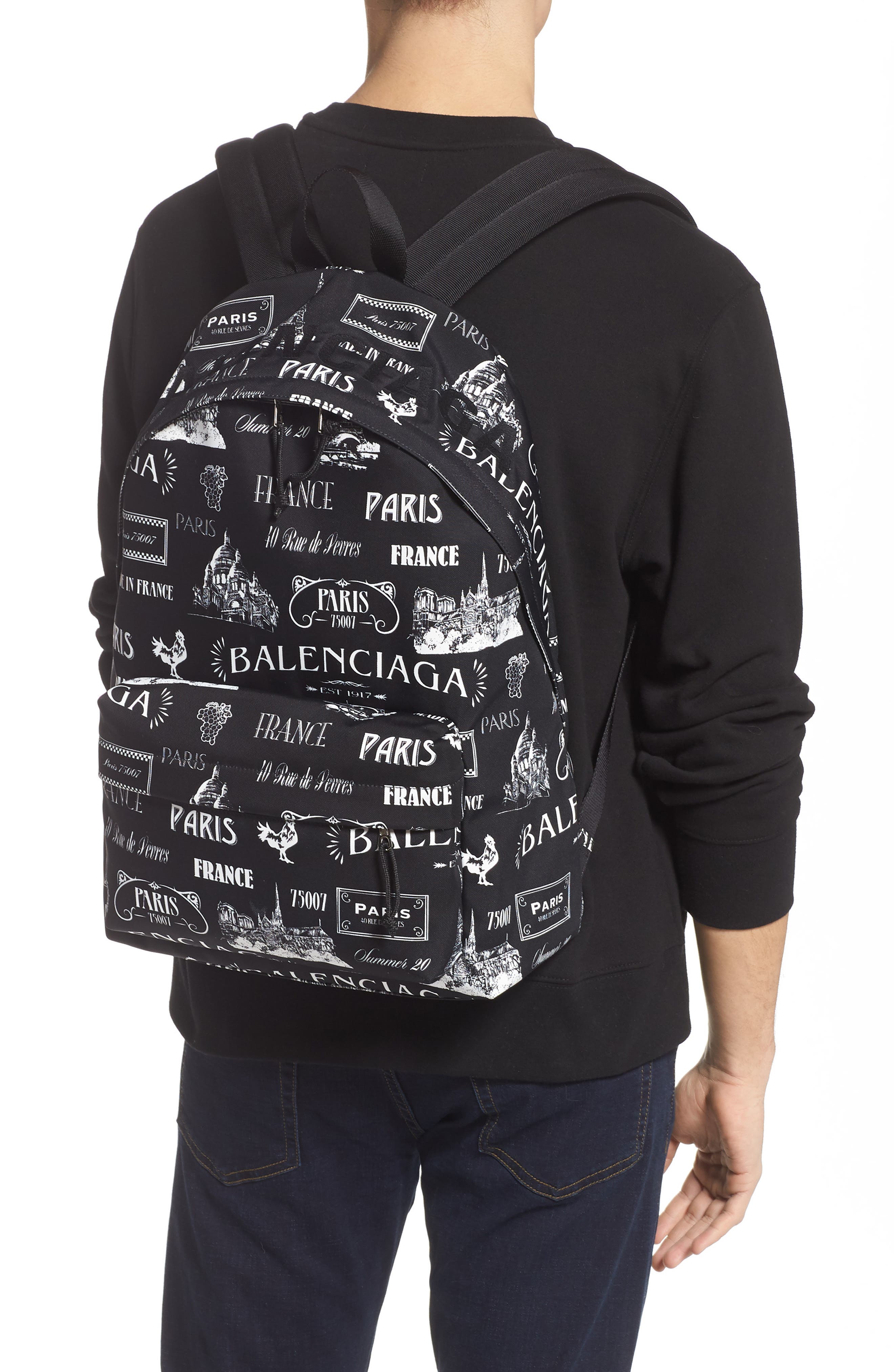 Balenciaga Wheel Allover Logo Backpack, Alternate, color, 