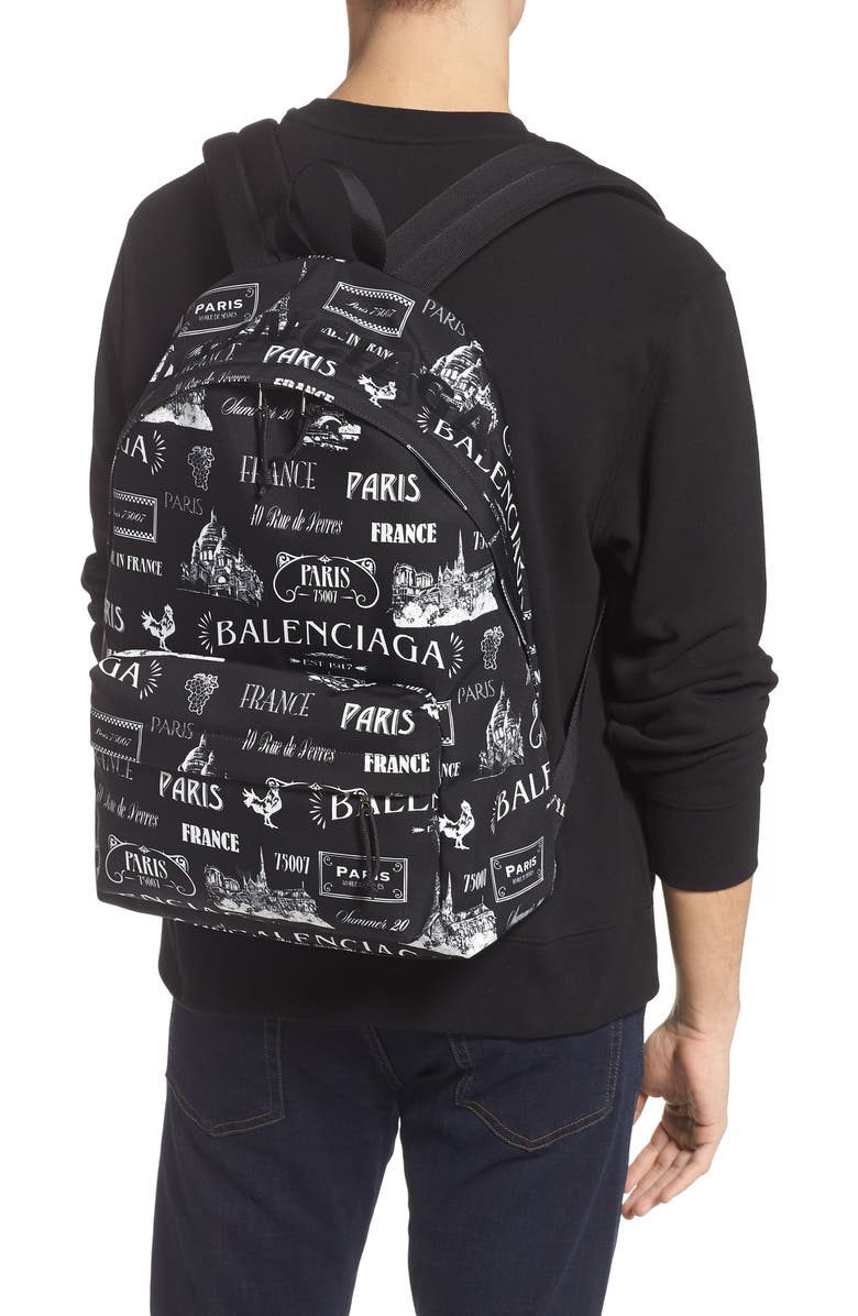 Balenciaga Wheel Allover Logo Backpack, Alternate, color,