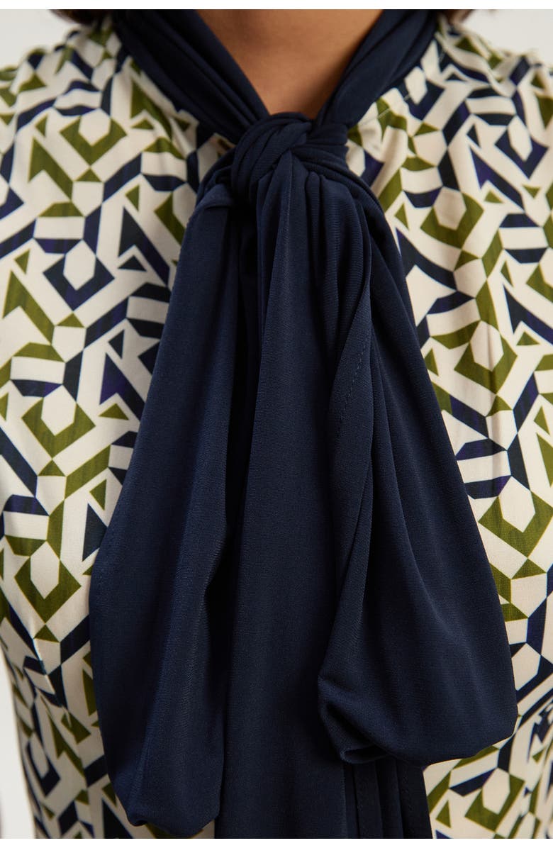 Karen Millen Petite Crepe Tie Neck Mini Dress, Alternate, color, Mono