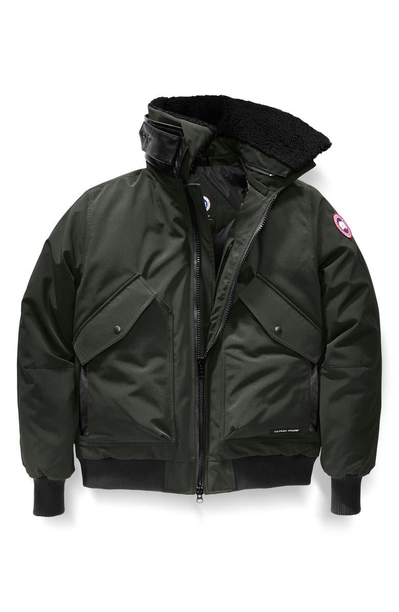 Canada Goose Bromley Slim Fit Down Bomber Jacket with Genuine Shearling Collar, Alternate, color, 