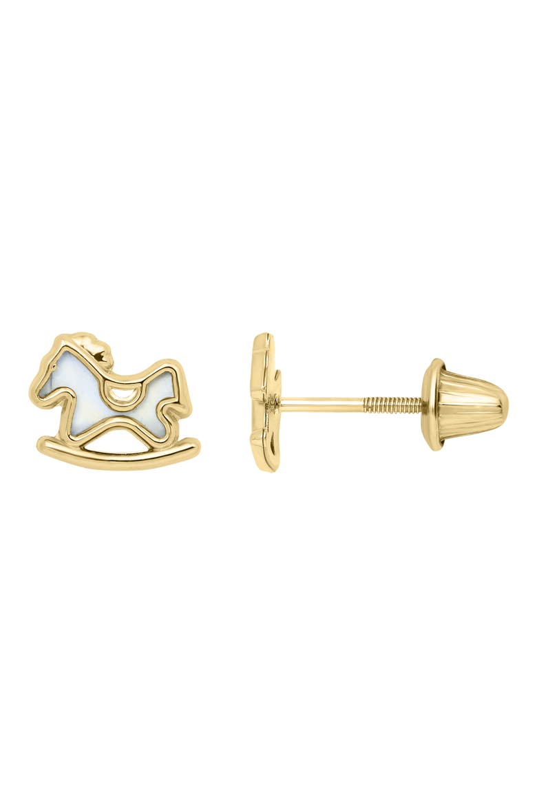 14K Gold & Mother-of-Pearl Rocking Horse Stud Earrings, Alternate, color, GOLD