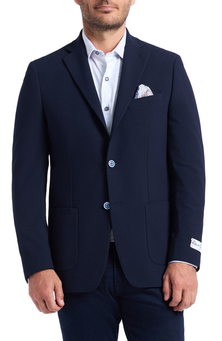 Robert Graham Harston Tailored Fit Navy Seersucker Sport Coat, Main, color, Navy