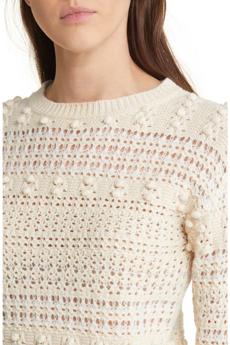 Open Stitch Pom Sweater, Alternate, color, WHITE