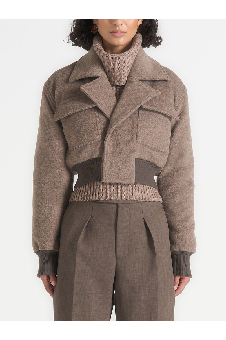 Cosette Wool Lapel Bomber Jacket, Main, color, Taupe
