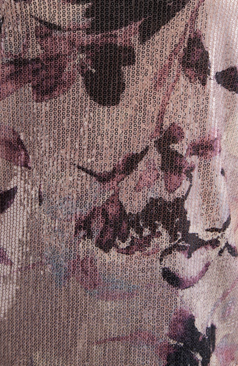 Anne Klein Floral Print Sequin T-Shirt, Alternate, color, 