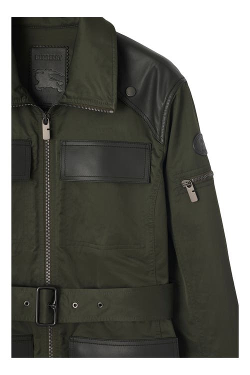 Burberry Leather Trim Nylon Blend Field Jacket In Gray