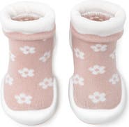 Komuello Baby Girl First Walk Sock Shoes Daisies - Mauve