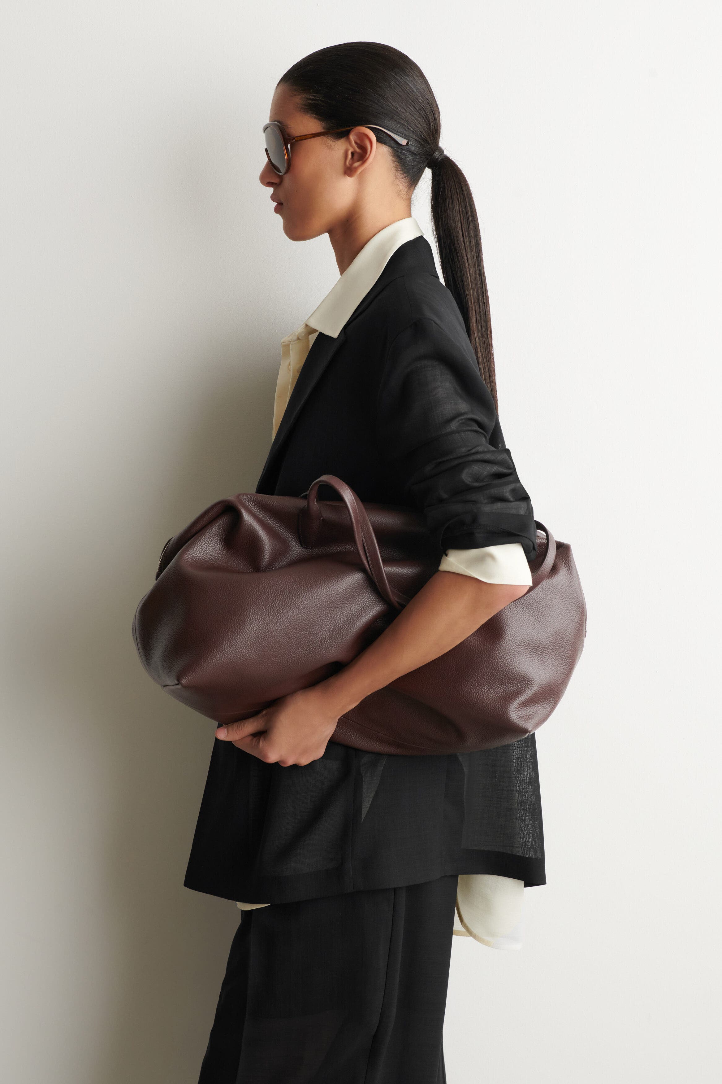 Frieze Bowling Bag - Leather, Alternate, color, BROWN
