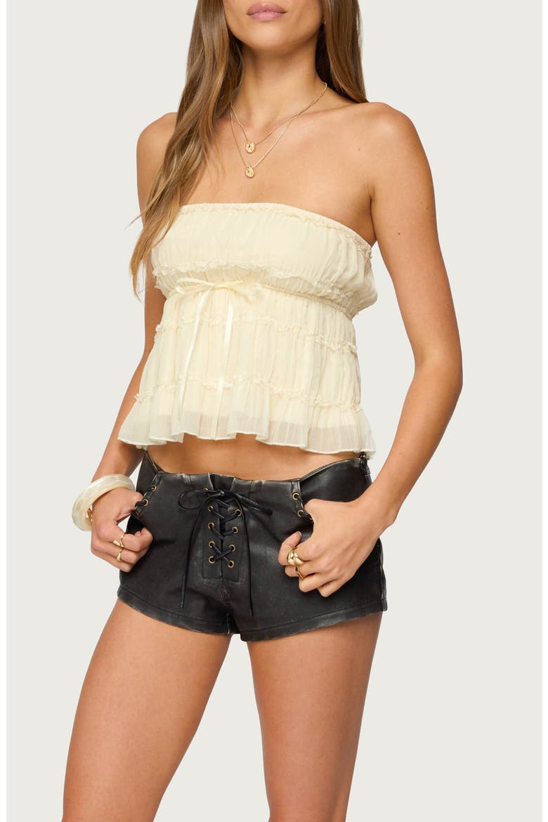 Seren Ruffle Chiffon Strapless Top, Alternate, color, CREAM