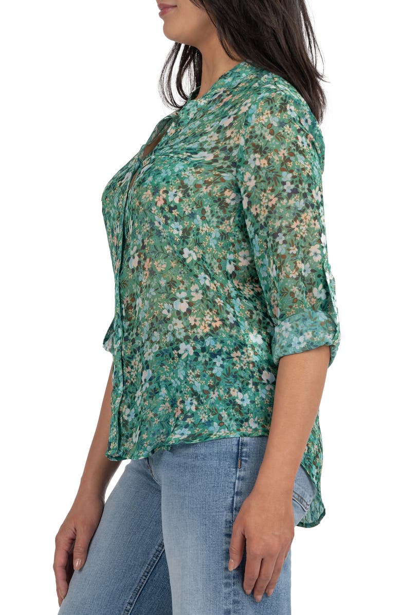 KUT from the Kloth Jasmine Chiffon Button-Up Shirt, Alternate, color, Potenza Leaf Soft Yellow