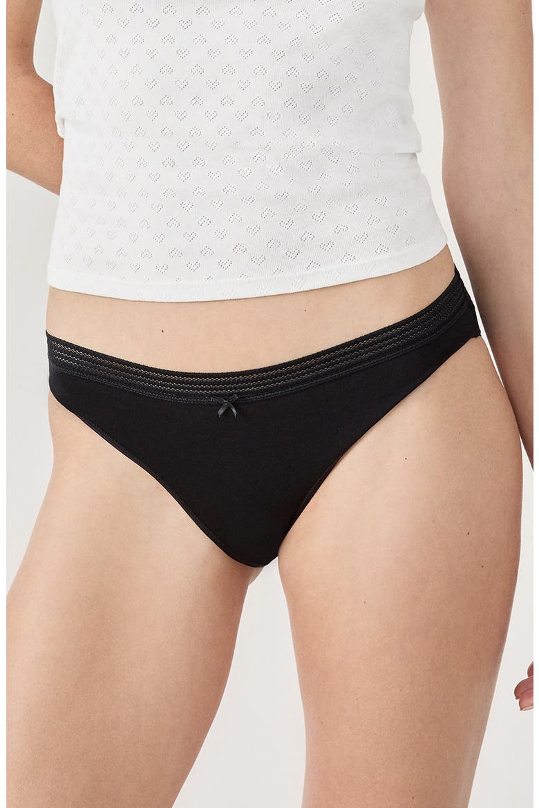 Jack 3-Pack Lace Trim Cotton Blend Bikini Panties, Alternate, color, BLACK