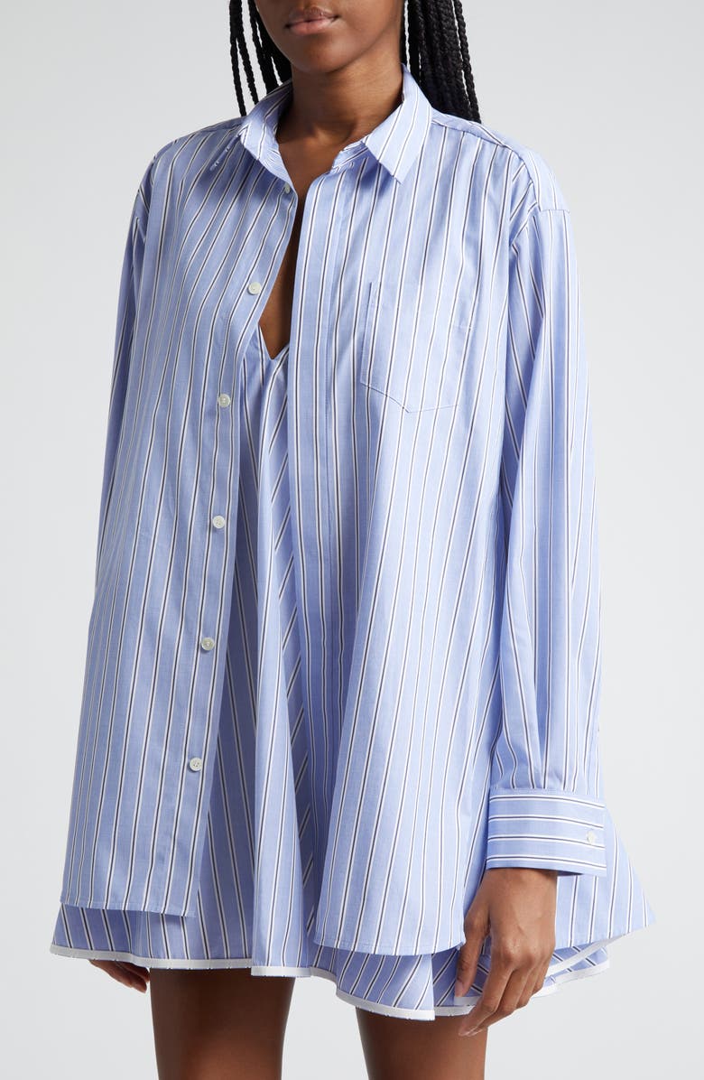 Sacai Stripe Layered Ruffle Long Sleeve Cotton Poplin Shirtdress, Alternate, color,
