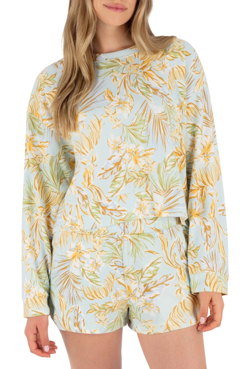 Hurley Fall Palms Boxy Crewneck Sweatshrit, Main, color, Starlight Blue