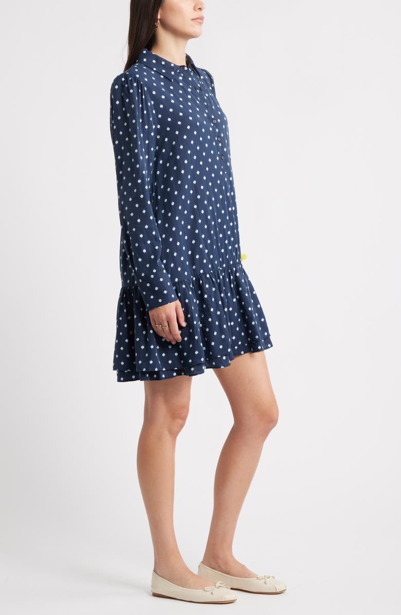 Caslon<sup>®</sup> Flounce Hem Long Sleeve Mini Shirtdress, Alternate, color, Navy- Ivory Mock Dot
