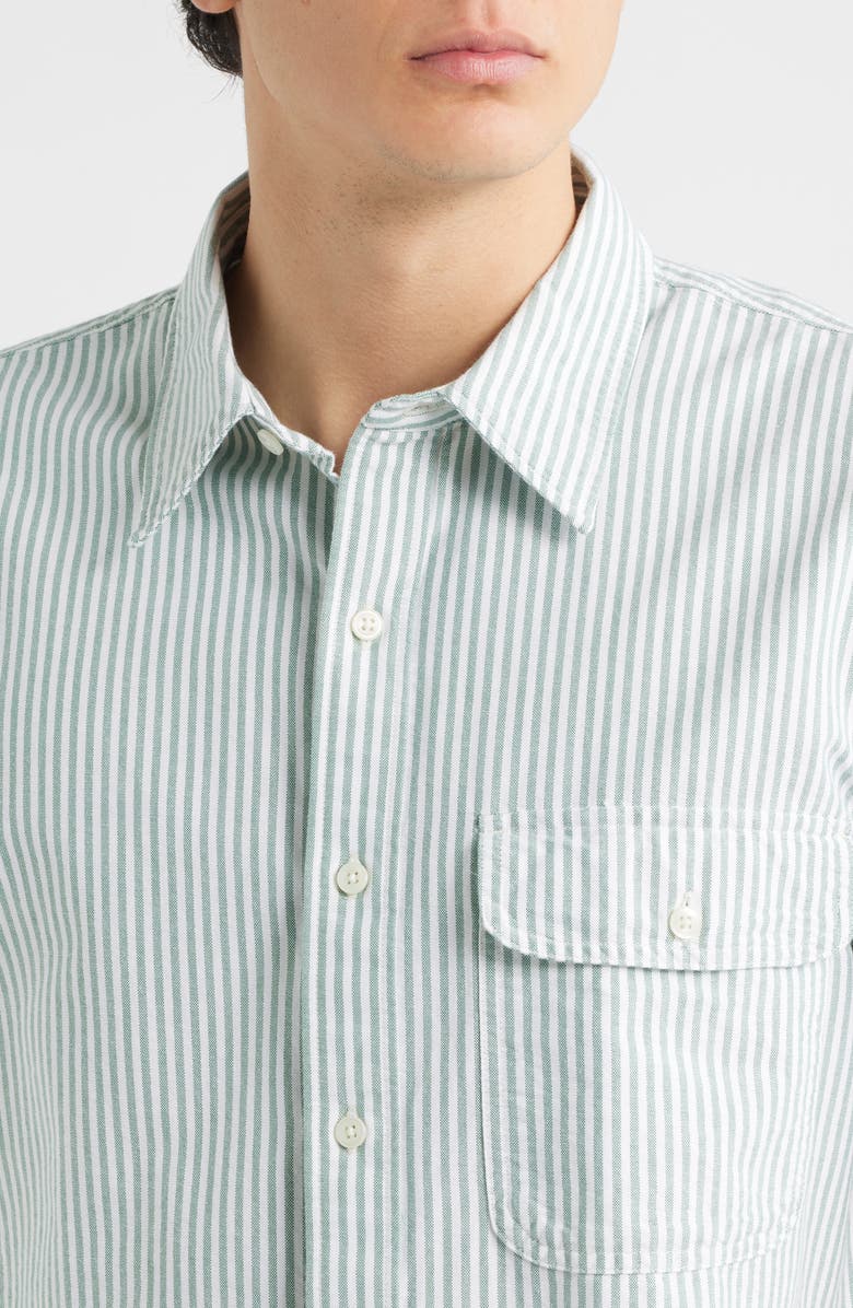 Madewell Allday Oxford Single Pocket Short Sleeve Button-Up Shirt, Alternate, color, Green Stripe