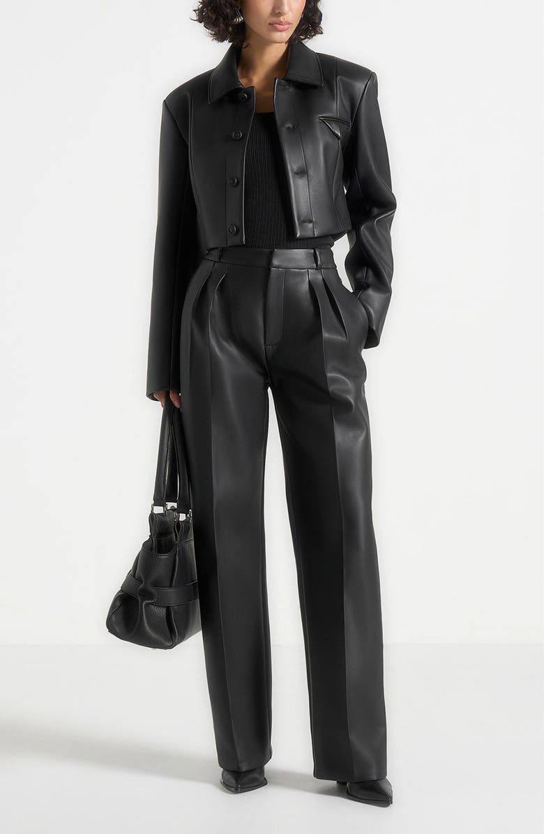 Manière De Voir Ania Wide Shoulder Leather Jacket, Alternate, color, Black