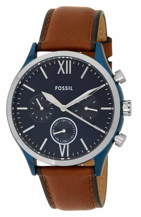 Fossil Men's Fenmore Midsize Multifunction Luggage Leather Watch, 44mm