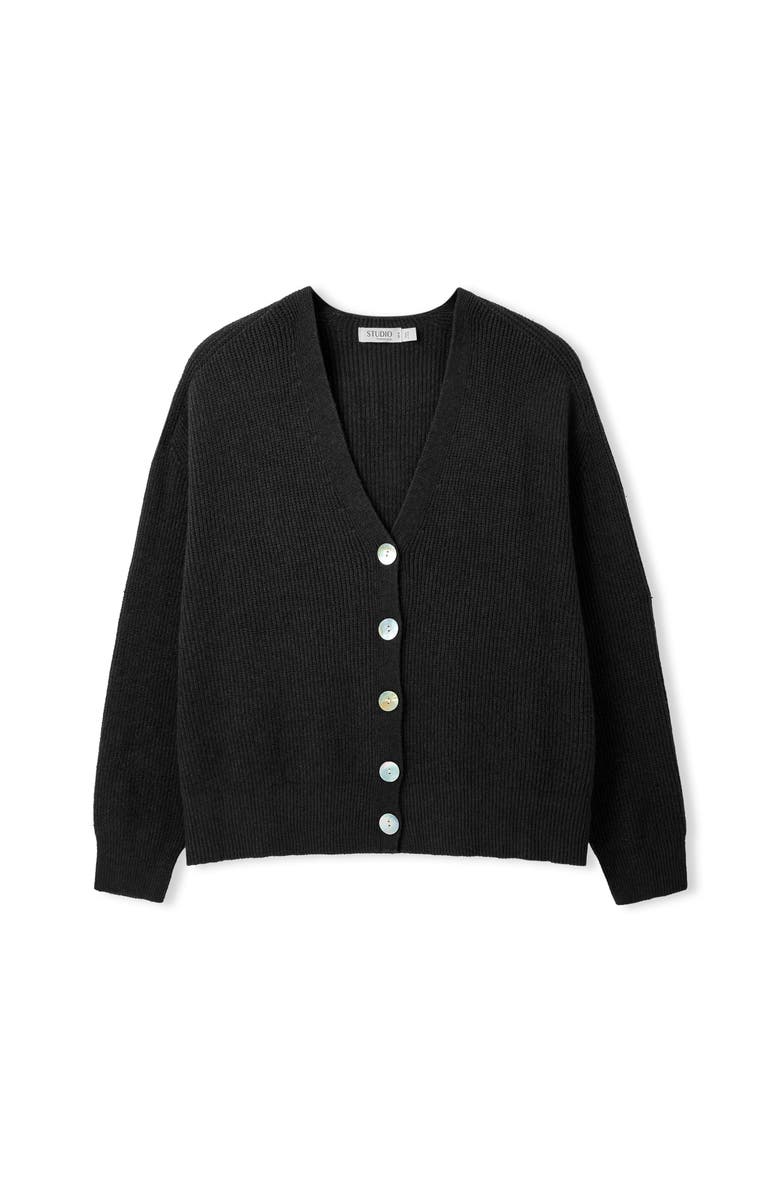 Celtic & Co. Slouchy Ribbed V-Neck Cardigan, Alternate, color, Black