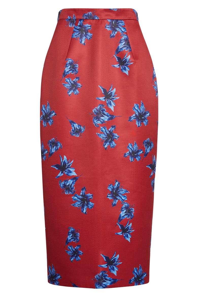 Lorelei Festive Lilies Faille Midi Skirt, Alternate, color, FESTIVE LILLIES RED BLUE