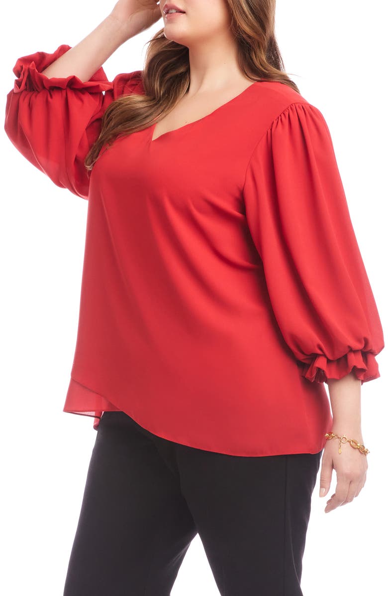 Karen Kane Crossover Hem Asymmetric Top, Alternate, color, Tomato