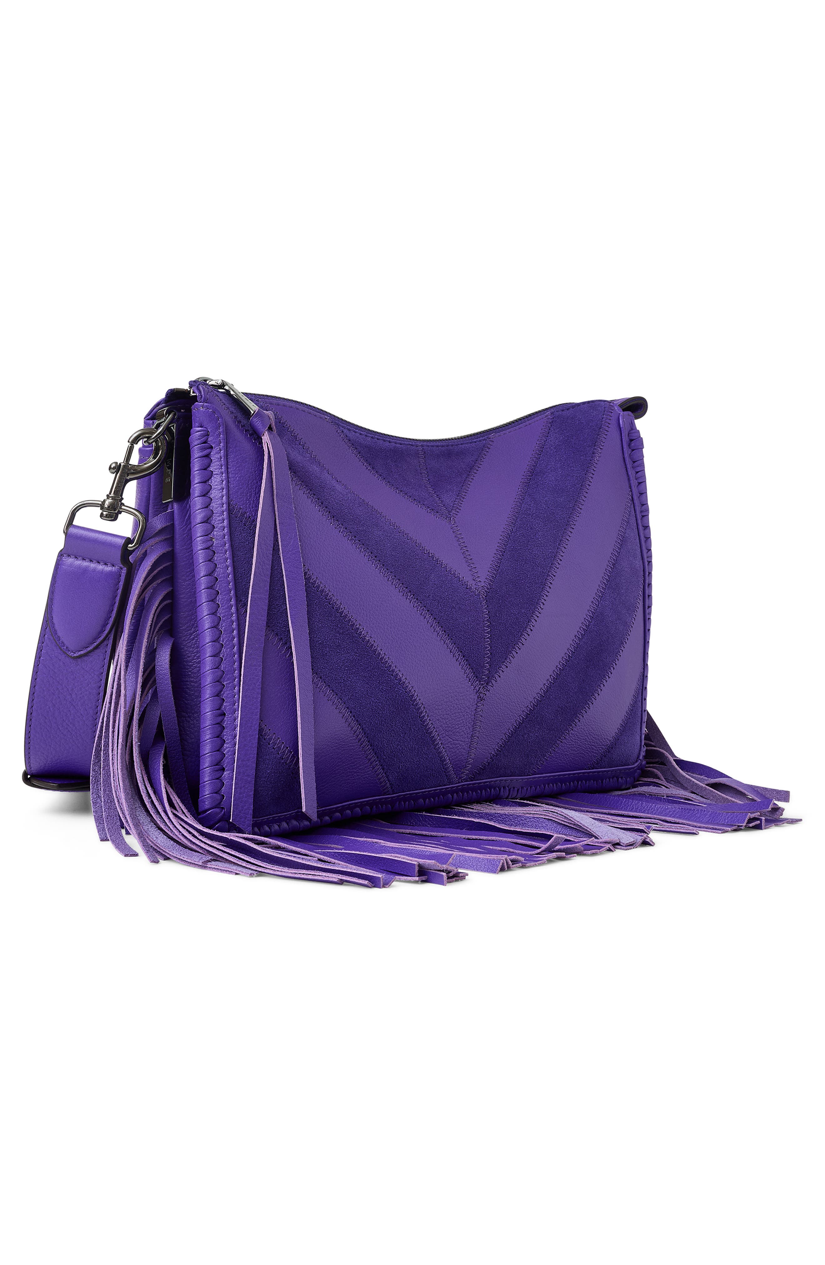 Famous Fringe Large Leather Crossbody, Alternate, color, ROYAL PURPLE CHEVRON