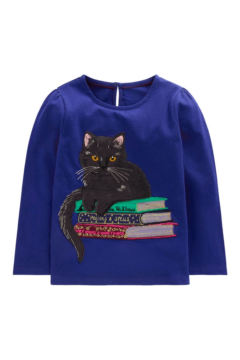 Kids' Puff Sleeve Appliqué T-Shirt, Main, color, BRIGHT BLUE CAT