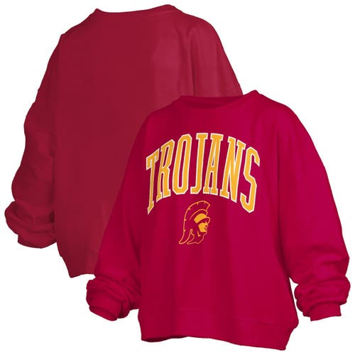 Pressbox Cardinal Usc Trojans Janise Arch Over Logo Waist Length Oversized Pullover Sweatshirt