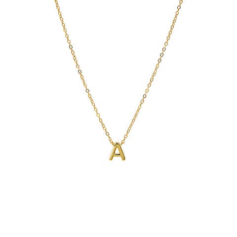 Solid Thin Bubble Initial Pendant Necklace