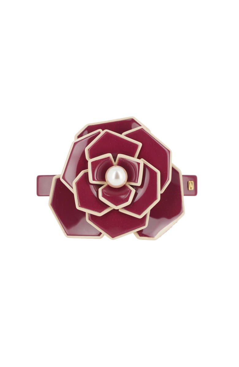 Alexandre de Paris Art deco camelia flower hair acetate barette, Main, color, Burgundy