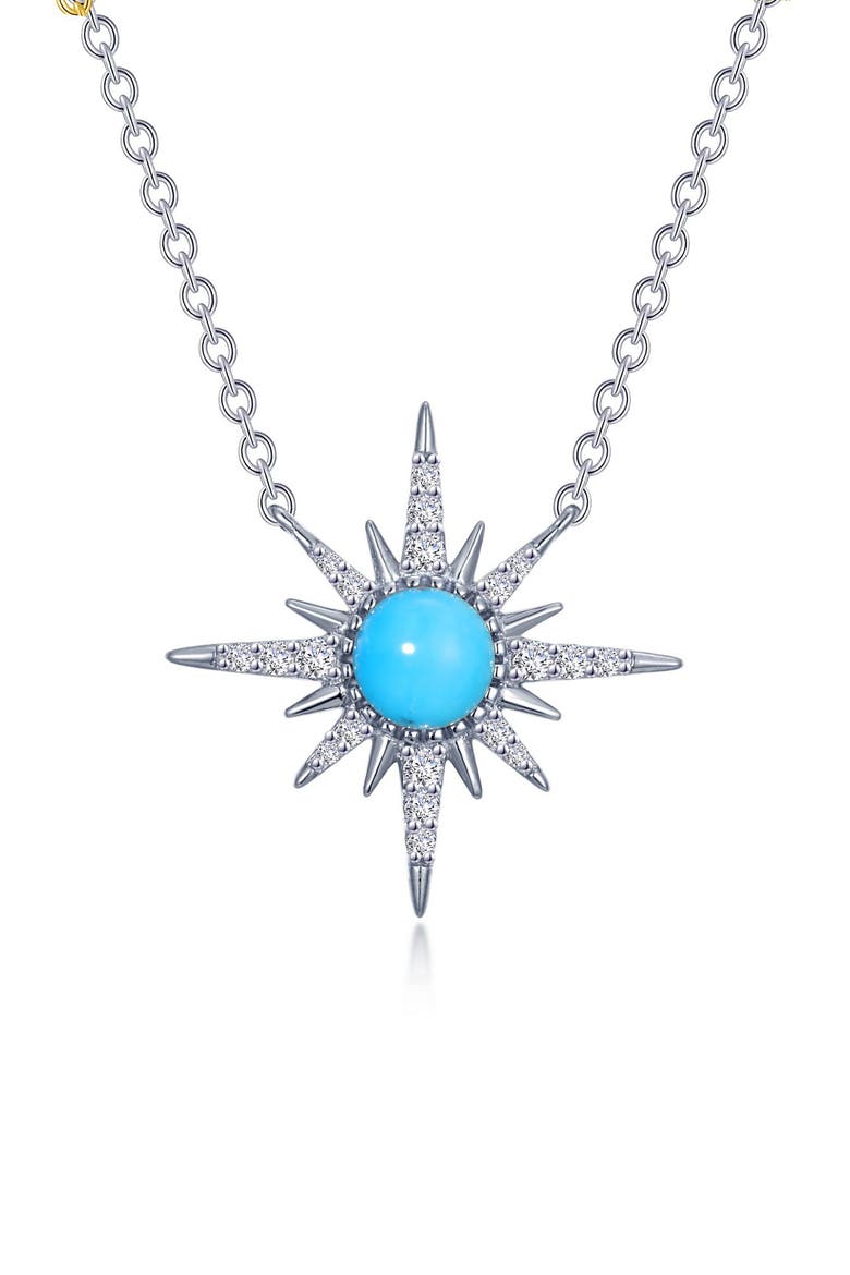 Simulated Turquoise Sunburst Pendant Necklace, Main, color, BLUE/ WHITE