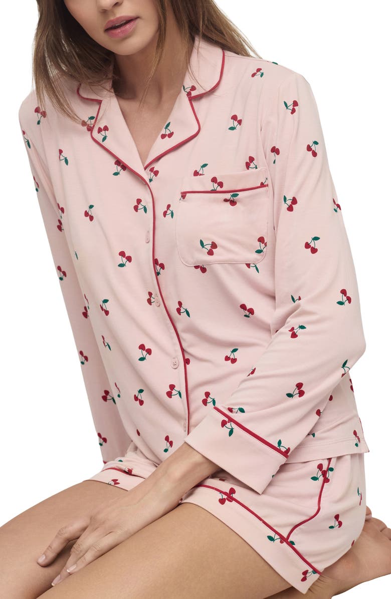 Barefoot Dreams<sup>®</sup> Malibu Collection<sup>®</sup> Soft Jersey Cherry Print Pajamas, Alternate, color, Dusty Rose Multi