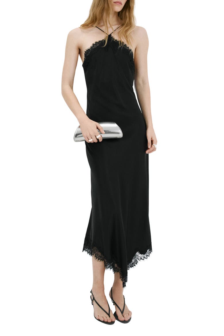 Lace Sleeveless Satin Maxi Dress, Main, color, BLACK
