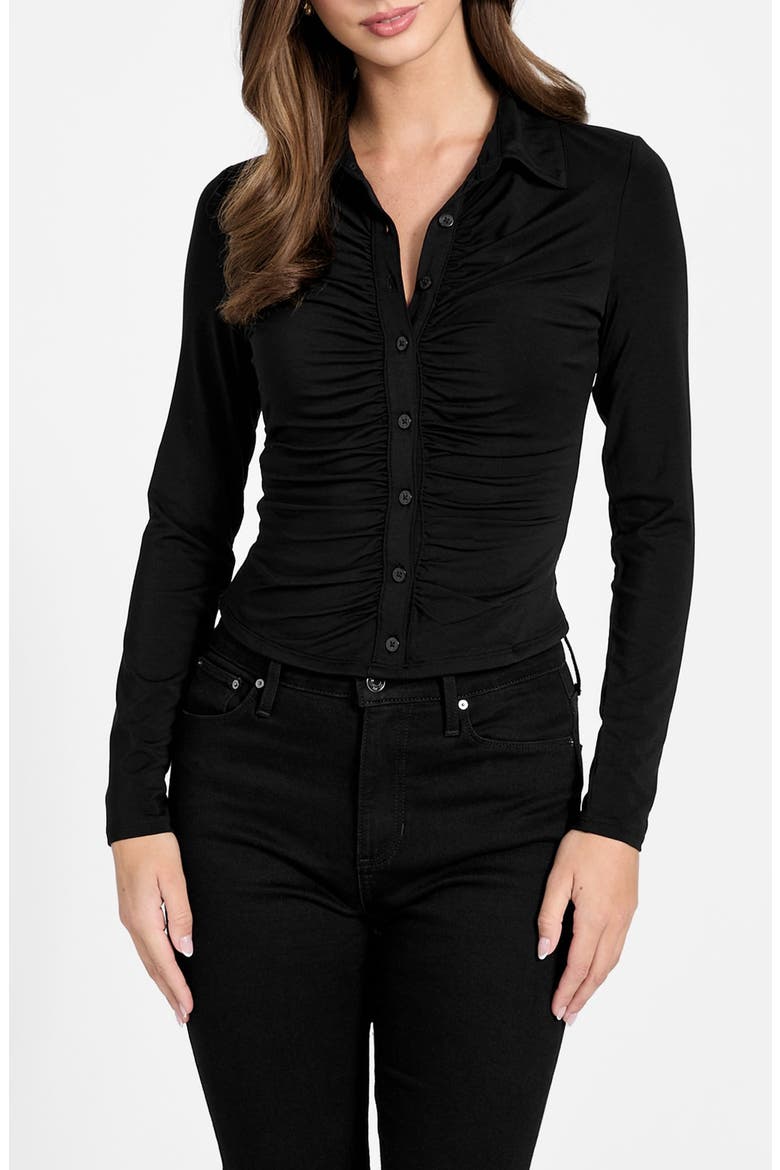 Kikki Shirred Button-Up Shirt, Main, color, BLACK